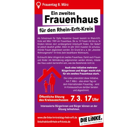 Anzeige zur Unterstützung der Forderung nach einem zweiten Frauenhaus im Rhein-Erft-Kreis